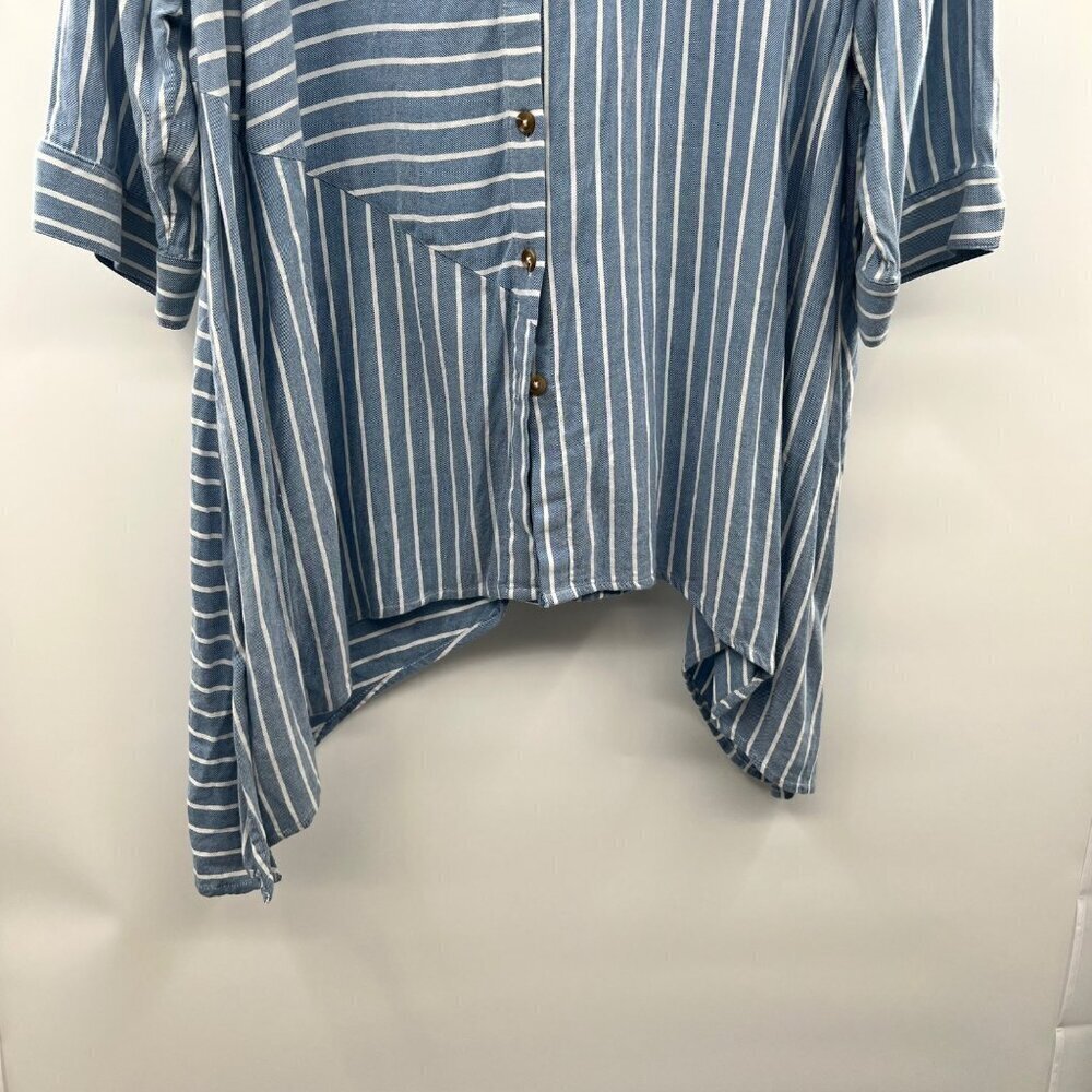 Catherines Women's Button Up Striped Top 3/4 Sleeve Blue/White Size 2X - Picture 5 of 8